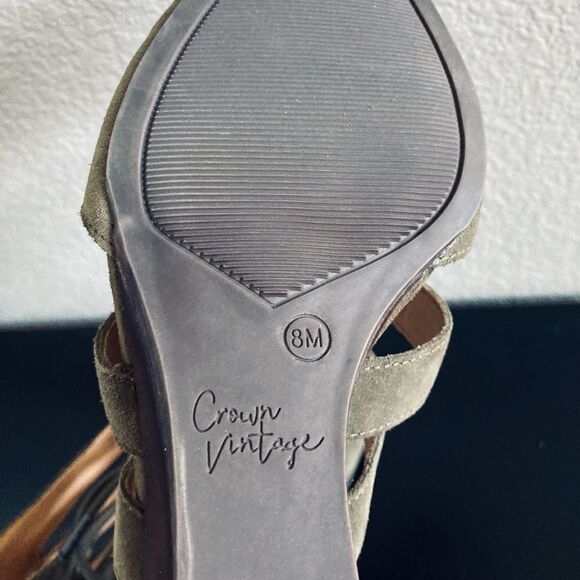 NWOT Crown Vintage Lace-Up Army Green Wedge Sandals 8 - Picture 4 of 4
